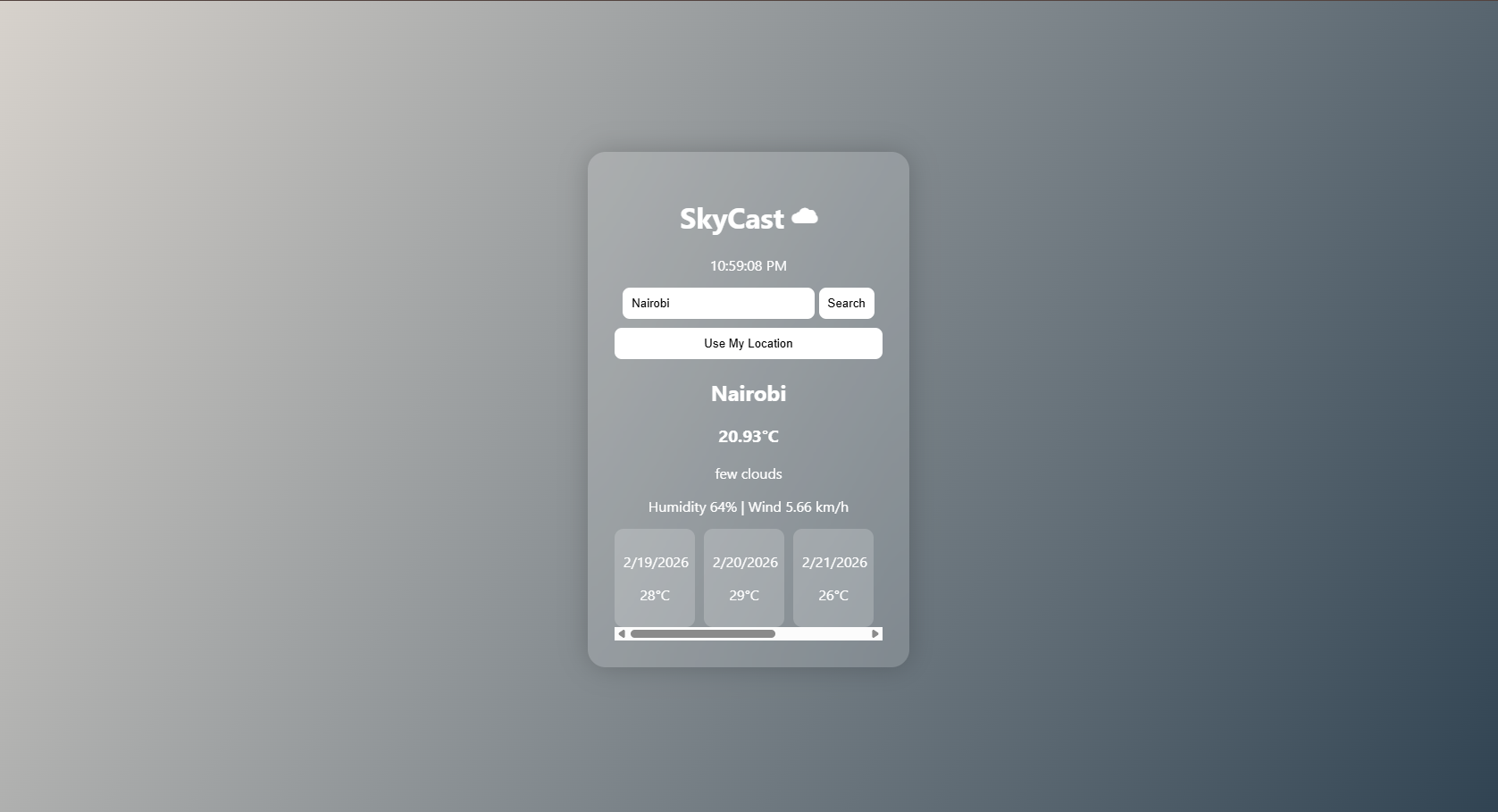 SkyCast – Weather Dashboard